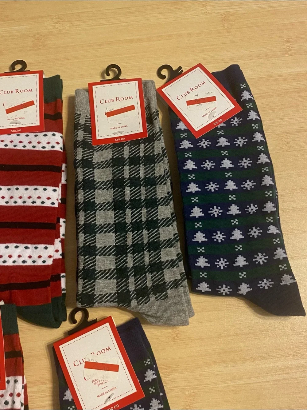 New Club Room Unisex Crew Socks 6 Pairs Holiday Plaid Multicolor One Size